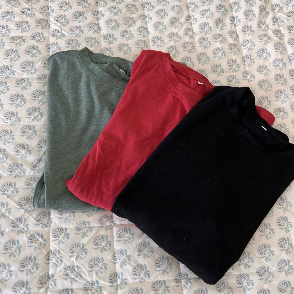 SOLD Set of Three T-Shirts in Green, Red, and Black nursing shirts